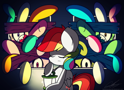 Size: 2200x1600 | Tagged: safe, artist:therandomjoyrider, character:rainbow dash, episode:28 pranks later, g4, my little pony: friendship is magic, backwards cutie mark, board, cookie zombie, eyes closed, hoof hold, infected, lantern, light, open mouth, reaching out, sharp teeth, signature, zombie