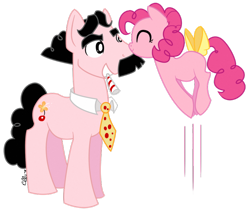 Size: 800x673 | Tagged: safe, artist:ellisarts, character:pinkie pie, oc, oc:gotcha, concept, father and daughter, female, filly, groucho marx, ponified, pronking, tail bow