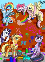 Size: 850x1175 | Tagged: safe, artist:chocolatechilla, character:applejack, character:fluttershy, character:pinkie pie, character:rainbow dash, character:rarity, character:twilight sparkle, paint, paint on fur, painting
