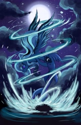 Size: 3023x4679 | Tagged: safe, artist:artist-apprentice587, character:princess luna, action pose, female, merpony, moon, seaponified, seapony luna, solo, species swap, splash, water