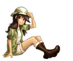 Size: 1028x852 | Tagged: safe, artist:ric-m, character:daring do, species:human, female, humanized, simple background, sitting, solo, transparent background