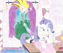 Size: 900x749 | Tagged: safe, artist:wjmmovieman, character:rarity, non-mlp oc, oc, abuse, clothing, crossover, pain, panties, panty pull, raribuse, sonic the hedgehog (series), traditional art, underwear, wedgie