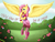 Size: 2600x2000 | Tagged: safe, artist:mailner, character:fluttershy, species:pegasus, species:pony, g4, blushing, clothing, crossover, cute, dress, ever after high, female, flying, looking at you, mare, shyabetes, solo, spread wings, text, wings