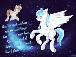 Size: 2000x1510 | Tagged: safe, artist:mailner, ponified, portal (valve), portal 2, song, space, space core, wheatley