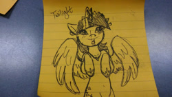 Size: 400x226 | Tagged: safe, artist:katkathasahathat, character:twilight sparkle, character:twilight sparkle (alicorn), species:alicorn, species:pony, crown, female, jewelry, lined paper, princess shoes, regalia, solo, traditional art