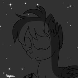 Size: 2000x2000 | Tagged: safe, artist:saveraedae, character:crackle pop, newbie artist training grounds, episode:the cart before the ponies, g4, my little pony: friendship is magic, monochrome, solo, watch