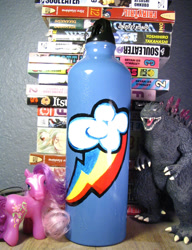 Size: 800x1043 | Tagged: safe, artist:theburningdonut, character:rainbow dash, g1, cutie mark, godzilla, godzilla (series), irl, kaiju, photo, toy, water bottle