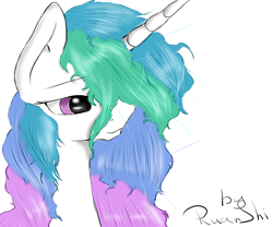 Size: 6000x5000 | Tagged: safe, artist:ruanshi, character:princess celestia, absurd resolution, bust, female, messy mane, portrait, simple background, solo