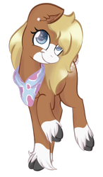 Size: 1024x1759 | Tagged: safe, artist:cyanyeh, oc, oc only, oc:jessica, species:deer, clothing, commission, cute, ear piercing, earring, jewelry, looking at you, original species, piercing, raised hoof, scarf, simple background, smiling, solo, transparent background, unshorn fetlocks, ych result