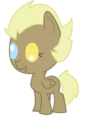 Size: 242x338 | Tagged: safe, artist:ellisarts, oc, oc only, oc:time loop, parent:derpy hooves, parent:doctor whooves, parents:doctorderpy, species:pegasus, species:pony, female, filly, foal, heterochromia, offspring, simple background, transparent background, wall eyed