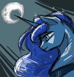 Size: 2000x2086 | Tagged: safe, artist:valkyrie-girl, character:princess luna, species:alicorn, species:pony, bust, crescent moon, female, high res, mare, moon, portrait, sketch, solo
