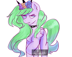 Size: 1024x811 | Tagged: safe, artist:oreomonsterr, oc, oc only, oc:pastel flower, angry, choker, obtrusive watermark, solo, spiked choker, watermark