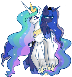 Size: 1024x1090 | Tagged: dead source, safe, artist:oreomonsterr, character:princess celestia, character:princess luna, royal sisters, watermark