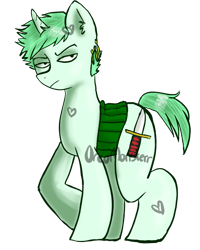 Size: 870x1086 | Tagged: safe, artist:oreomonsterr, crossover, jewelry, one piece, ponified, roronoa zoro, solo, watermark