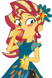 Size: 5997x8856 | Tagged: safe, artist:givralix, derpibooru original, character:sunset shimmer, equestria girls:legend of everfree, g4, my little pony: equestria girls, my little pony:equestria girls, absurd resolution, alternate hairstyle, beverage, clothing, crystal gala, dress, drinking, female, glass, simple background, solo, transparent background, vector