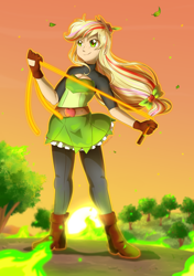 Size: 1000x1419 | Tagged: safe, artist:kelsea-chan, character:applejack, species:human, boob window, female, humanized, magical girl, rope, solo