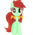Size: 128x137 | Tagged: safe, artist:onil innarin, derpibooru original, character:candy apples, species:pony, apple family member, c:, female, looking at you, mare, pixel art, simple background, solo, transparent background