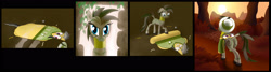 Size: 3315x883 | Tagged: safe, artist:noctulov, character:daring do, oc, species:pony, species:zebra, comic:daring pancake, angry, butt, cartoon physics, clothing, comic, duo, female, flat, flattened, mare, plot, rear view, rolling up, zebra oc