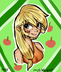 Size: 2400x2800 | Tagged: safe, artist:midoriya_shouto, character:applejack, species:human, female, hatless, humanized, missing accessory, solo