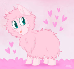 Size: 900x840 | Tagged: safe, artist:flourret, oc, oc only, oc:fluffle puff, species:pony, blep, cute, ear fluff, female, heart, looking back, mare, signature, smiling, solo, standing, tongue out
