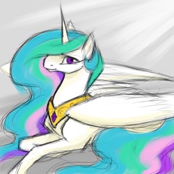 Size: 1000x1000 | Tagged: safe, artist:valkyrie-girl, character:princess celestia, species:alicorn, species:pony, female, mare, prone, smiling, solo
