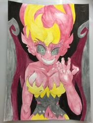 Size: 900x1200 | Tagged: safe, artist:nipa, character:sunset satan, character:sunset shimmer, g4, my little pony:equestria girls, belly button, breasts, busty sunset shimmer, demon, female, slasher smile, solo, sunset satan, traditional art, transformation