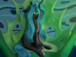 Size: 4000x3000 | Tagged: safe, artist:ruanshi, character:queen chrysalis, species:changeling, episode:to where and back again, g4, my little pony: friendship is magic, changeling queen, chrysalis' throne, female, sitting, solo, throne