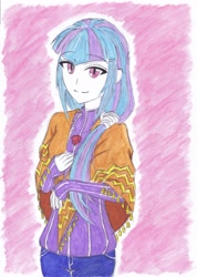 Size: 2484x3492 | Tagged: safe, artist:dragonemperror2810, character:sonata dusk, equestria girls:rainbow rocks, g4, my little pony: equestria girls, my little pony:equestria girls, female, looking at you, mother, smiling, solo, traditional art