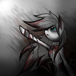 Size: 1800x1800 | Tagged: safe, artist:twistedmindbrony, oc, oc only, chained, monochrome, neo noir, partial color, sad, skinny, solo
