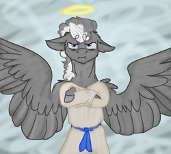 Size: 483x434 | Tagged: safe, artist:neonaarts, character:silver lining, fanfic:piercing the heavens, angel, angry, floppy ears, halo, solo