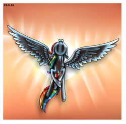 Size: 636x627 | Tagged: safe, artist:inspiredpixels, character:rainbow dash, female, low angle, nose in the air, solo, spread wings, sun, wings