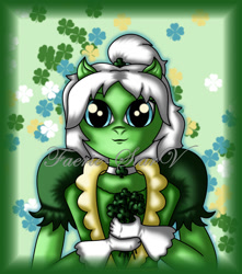 Size: 1062x1200 | Tagged: safe, artist:faerie-starv, character:minty (g1), species:anthro, g1, female, saint patrick's day, shamrock, solo