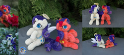 Size: 2233x1000 | Tagged: safe, artist:essorille, character:rarity, angel rarity, devil rarity, duo, irl, photo, plushie