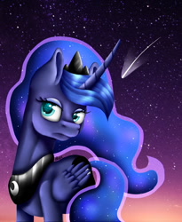 Size: 900x1100 | Tagged: safe, artist:inspiredpixels, character:princess luna, female, shooting star, solo, stars
