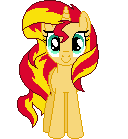 Size: 128x139 | Tagged: safe, artist:onil innarin, derpibooru original, character:sunset shimmer, species:pony, c:, female, looking at you, mare, pixel art, simple background, solo, transparent background