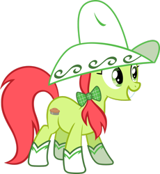 Size: 1024x1111 | Tagged: safe, artist:daringdashie, character:peachy sweet, species:earth pony, species:pony, apple family member, background pony, boots, clothing, cowboy hat, female, hat, mare, simple background, smiling, solo, transparent background, vector