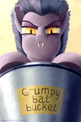 Size: 2000x3000 | Tagged: safe, artist:fynjy-87, oc, oc only, species:bat, species:bat pony, species:pony, bat bucket, low angle, solo