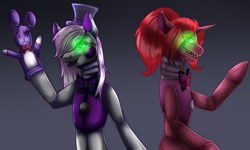 Size: 1024x614 | Tagged: safe, artist:maria-fly, species:pony, circus baby, five nights at freddy's, funtime freddy, ponified, robot, robot pony