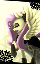 Size: 1024x1638 | Tagged: safe, artist:whitehershey, character:fluttershy, clothing, dress, emoshy, female, makeup, singing, solo