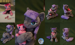 Size: 1654x1000 | Tagged: safe, artist:essorille, character:maud pie, character:pinkie pie, cute, doll, hug, irl, maudabetes, photo, plushie, scissors, smiling, toy, when she smiles, wrong cutie mark