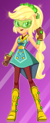 Size: 224x545 | Tagged: safe, artist:unicornsmile, character:applejack, equestria girls:legend of everfree, g4, my little pony: equestria girls, my little pony:equestria girls, boots, clothing, crystal guardian, female, fist, freckles, high heel boots, open mouth, ponied up, ponytail, solo, starsue, super ponied up, visor
