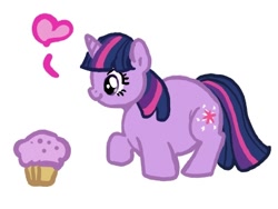 Size: 400x300 | Tagged: safe, artist:envy, character:twilight sparkle, species:pony, species:unicorn, cupcake, fat, female, heart, mare, simple background, solo, twilard sparkle, white background