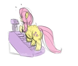 Size: 700x600 | Tagged: safe, artist:envy, character:fluttershy, species:pegasus, species:pony, fat, fattershy, female, mare, simple background, solo, stair stepper, walking, white background, workout