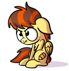 Size: 800x824 | Tagged: safe, artist:piemations, oc, oc only, oc:pen, species:pony, blushing, chest fluff, chibi, cute, floppy ears, grumpy, madorable, ocbetes, simple background, sitting, solo, transparent background