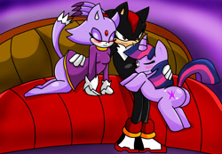 Size: 2096x1452 | Tagged: safe, artist:soul-yagami64, character:twilight sparkle, bad anatomy, blaze the cat, crossover, plot, shadow the hedgehog, sonic the hedgehog (series)