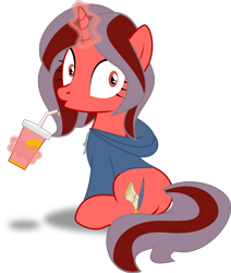 Size: 2547x3000 | Tagged: safe, artist:ruinedomega, oc, oc only, oc:ademitia, species:pony, species:unicorn, ponyscape, clothing, cup, cutie mark, hoodie, inkscape, plot, simple background, sitting, solo, straw, transparent background, vector