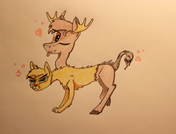 Size: 4160x3168 | Tagged: safe, artist:bumskuchen, oc, oc only, species:chimera, species:puma, absurd resolution, moose, multiple heads, request, snake, solo, three heads, traditional art