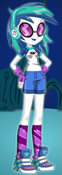 Size: 181x510 | Tagged: safe, artist:unicornsmile, character:dj pon-3, character:vinyl scratch, my little pony:equestria girls, clothing, female, fingerless gloves, gloves, hand on hip, headphones, open mouth, shoes, shorts, sneakers, solo, starsue, sunglasses