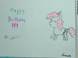 Size: 1280x960 | Tagged: safe, artist:sumi-mlp25, character:pinkie pie, clothing, female, hat, one eye closed, party hat, signature, solo, text, traditional art, wink