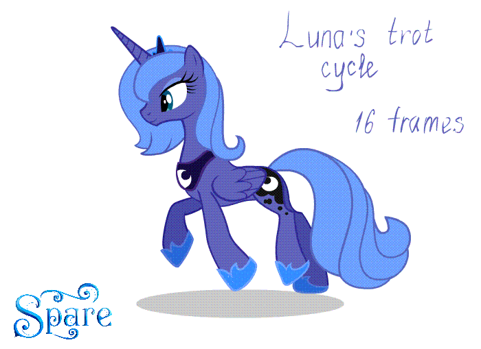 Size: 700x509 | Tagged: safe, artist:stasysolitude, character:princess luna, species:alicorn, species:pony, animated, female, gif, mare, s1 luna, simple background, smiling, solo, trot cycle, trotting, white background